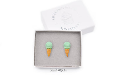 Mint Scoop Ice Cream Cones - Stud Earrings